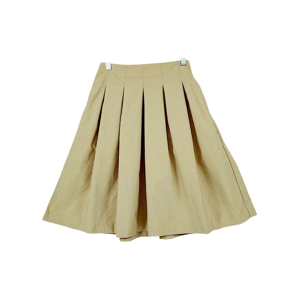 Uniqlo Pleated Skirt S Tan Peplum A-Line Knee Length Pockets Minimalist Neutral